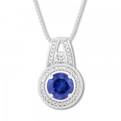 Blue & White Lab-Created Sapphire Necklace Sterling Silver