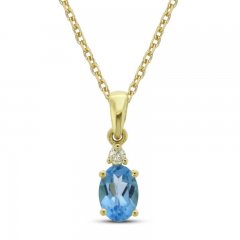 Swiss Blue Topaz & Diamond Necklace 10K Yellow Gold 18"