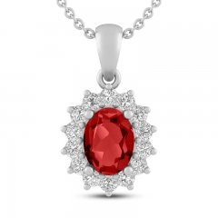 Lab-Created Ruby & White Lab-Created Sapphire Necklace Sterling Silver 18"