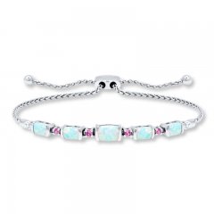 Bolo Bracelet Lab-Created Opal & Sapphire Sterling Silver