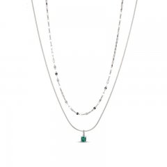 Lab-Created Emerald Layered Necklace Sterling Silver 18"