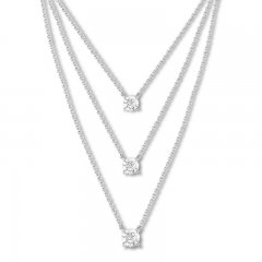 Layered Three-Stone Diamond Necklace 1 ct tw 14K White Gold