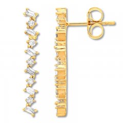 Baguette/Round Diamond Drop Earrings 1/4 ct tw 10K Gold