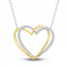 Diamond Heart Necklace 1/10 ct tw Round-cut 10K Yellow Gold & Sterling Silver 18"