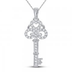 Diamond Key Necklace 1/6 ct tw Sterling Silver 18"