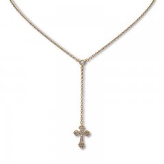 Diamond Cross Choker Necklace 1/6 ct tw 10K Yellow Gold Adj.