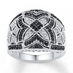 Black/White Diamond Ring 1/2 ct tw Round-cut Sterling Silver