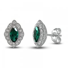 Lab-Created Emerald & White Lab-Created Sapphire Earrings Sterling Silver