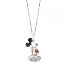 Disney Treasures Mickey Mouse Garnet & Diamond Necklace 1/6 ct tw Sterling Silver/10K Rose Gold 17"