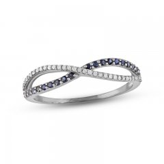 Blue Sapphire Wave Ring 1/10 ct tw Diamonds 10K White Gold