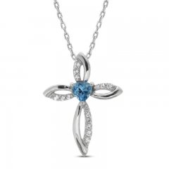 Blue Topaz & White Lab-Created Sapphire Cross Necklace Sterling Silver 18"