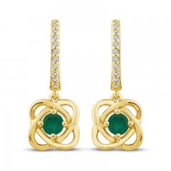 Center of Me Emerald & Diamond Dangle Earrings 1/10 ct tw 10K Yellow Gold