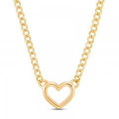 Heart Curb Chain Necklace 10K Yellow Gold 18"