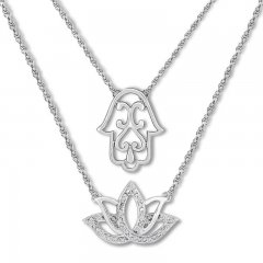 Hamsa & Lotus Necklace 1/20 ct tw Diamonds Sterling Silver