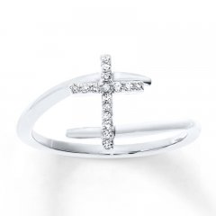 Diamond Cross Ring 1/15 ct tw Round-cut 10K White Gold