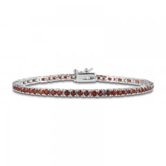 Garnet Line Bracelet Sterling Silver 7.25"