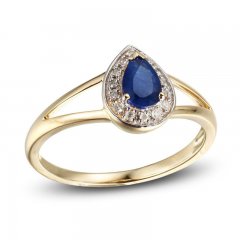 Blue Sapphire & Diamond Ring 1/20 ct tw Round-cut 10K Yellow Gold