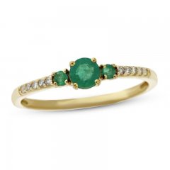 Emerald & 1/20 ct tw Diamond 3-Stone Ring 10K Yellow Gold