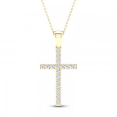 Diamond Cross Necklace 1/4 ct tw Round-Cut 10K Yellow Gold 18"