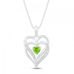 Peridot & Diamond Heart Necklace Sterling Silver 18"