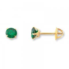 Children's Stud Earrings Green Cubic Zirconia 14K Yellow Gold