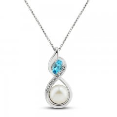 Freshwater Pearl & Topaz Necklace Sterling Silver 18"