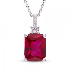 Lab-Created Ruby & White Lab-Created Sapphire Necklace Sterling Silver 18"