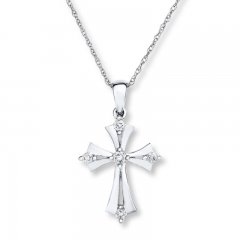 Cross Necklace 1/8 ct tw Diamonds 10K White Gold