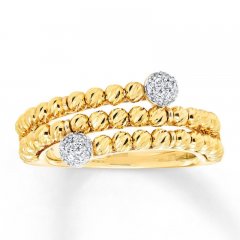 10K Gold Beaded Ring 1/8 ct tw Diamonds