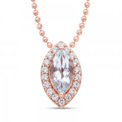 Aquamarine & White Topaz Necklace 10K Rose Gold 15"-18" Adj.