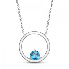 Swiss Blue Topaz Circle Necklace Sterling Silver 18"