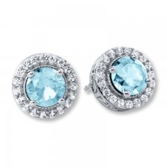 Aquamarine Earrings Lab-Created White Sapphires Sterling Silver