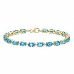 Swiss Blue Topaz Bracelet 1/15 ct tw Diamonds 10K Yellow Gold 7.25"