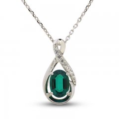 Lab-Created Emerald & White Lab-Created Sapphire Necklace Sterling Silver 18"