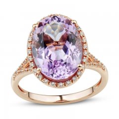 Amethyst & Diamond Ring 1/6 ct tw Oval/Round-Cut 10K Rose Gold