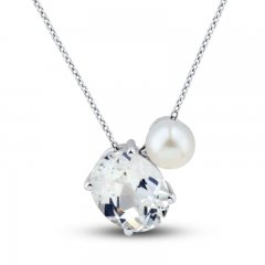 Cultured Pearl & White Lab-Created Sapphire Necklace Sterling Silver 18"