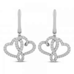 Joining Hearts Dangle Diamond Earrings 1/2 ct tw 10K White Gold