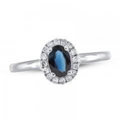 Blue Sapphire & Diamond Ring 1/8 ct tw 10K White Gold