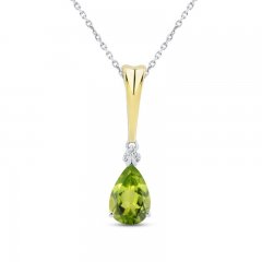 Peridot & Diamond Necklace Sterling Silver/10K Yellow Gold 18"