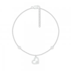 Diamond Heart Anklet 1/10 ct tw Sterling Silver