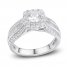 Diamond Engagement Ring 1-1/3 ct tw Round/Baguette 14K White Gold