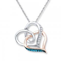 Blue/White Diamonds 1/15 cttw Necklace Sterling Silver/10K Gold