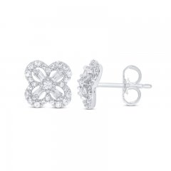 Diamond Clover Earrings 1/3 ct tw Round/Baguette 10K White Gold