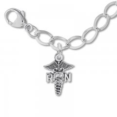 RN Caduceus Charm Bracelet Sterling Silver 7"