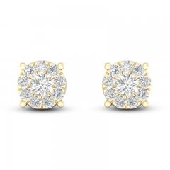 Diamond Halo Stud Earrings 1/10 ct tw Round-Cut 10K Yellow Gold