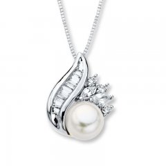 Cultured Pearl Necklace Lab-Created Sapphires Sterling Silver