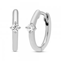 Diamond Solitaire Huggie Hoop Earrings 1/5 ct tw Round-cut 10K White Gold