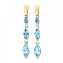 Blue Topaz Earrings 1/15 ct tw Diamonds 10K Yellow Gold