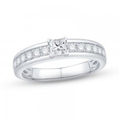 Gender Neutral Diamond Engagement Ring 7/8 ct tw Princess/Round 14K White Gold