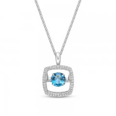 Unstoppable Love Swiss Blue Topaz Necklace 1/10 ct tw Diamonds Sterling Silver 19"